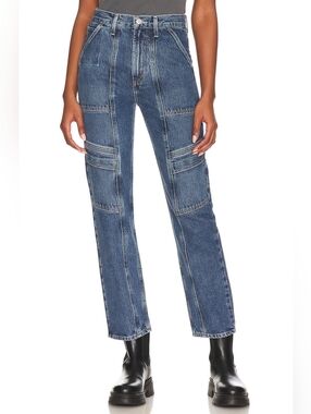 Agolde Blue Patchwork Straight-Leg Jeans